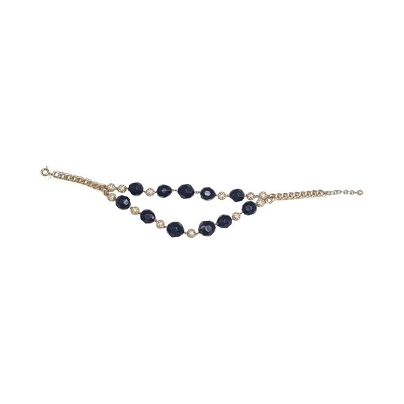 Lilly Pulitzer On The Rocks Statement Necklace Navy Blue Gold Double Strand 22" - Picture 11 of 12
